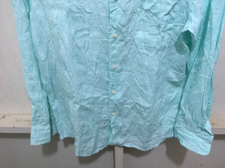 เสื้อเชิ้ต ผ้าลินิน  แบรนด์ UNIQLO สีเขียวพาสเทล รูปที่ 4
