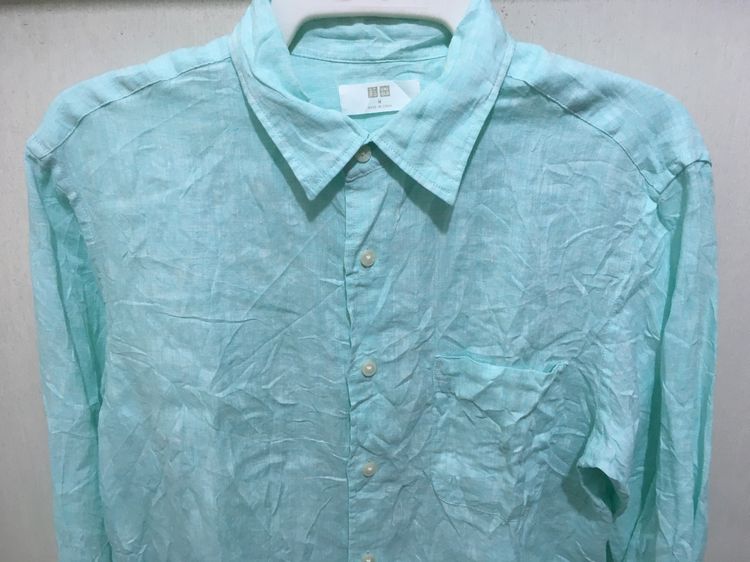เสื้อเชิ้ต ผ้าลินิน  แบรนด์ UNIQLO สีเขียวพาสเทล รูปที่ 3