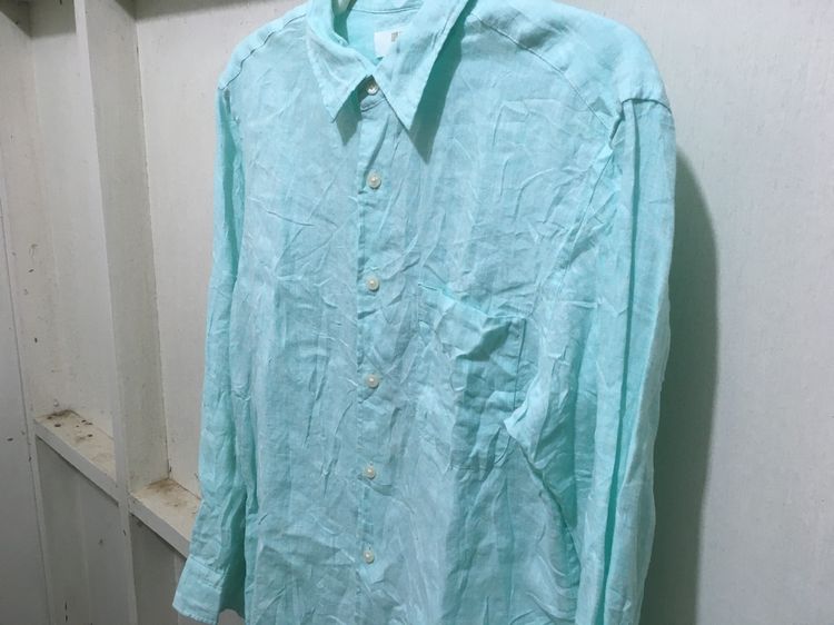 เสื้อเชิ้ต ผ้าลินิน  แบรนด์ UNIQLO สีเขียวพาสเทล รูปที่ 5