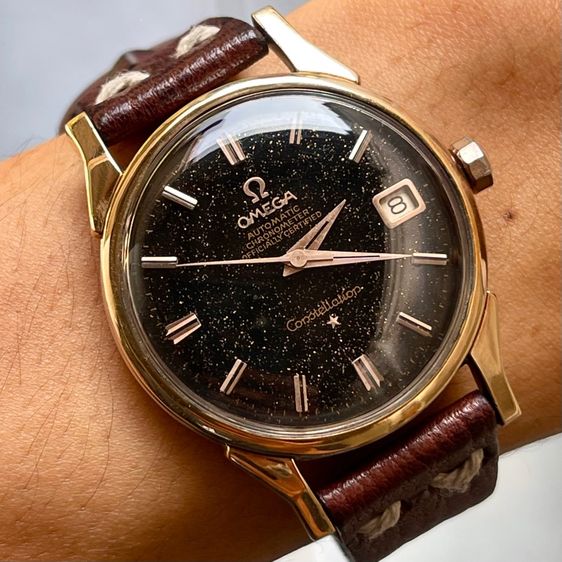 โรสโกลด์ Vintage Omega Constellation Galaxy Black Dial  Chronometer Date Pink Gold Capped 