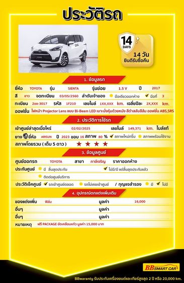 Toyota Sienta 2017 1.5 V Utility-car เบนซิน ไม่ติดแก๊ส เกียร์อัตโนมัติ ขาว รูปที่ 2