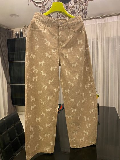 แอร์เมส กางเกงยีนส์ทรงเอวสูง ขากว้าง 