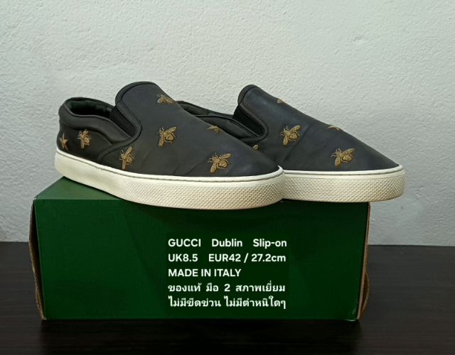 GUCCI Dublin Embroidered Bee and Star Slip-on Sneakers, Unisex 8.5UK 42EU(27.2cm) Original Made in Italy ของแท้ มือ 2 สภาพเยี่ยม สวยมาก รูปที่ 4