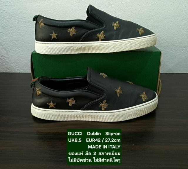 GUCCI Dublin Embroidered Bee and Star Slip-on Sneakers, Unisex 8.5UK 42EU(27.2cm) Original Made in Italy ของแท้ มือ 2 สภาพเยี่ยม สวยมาก รูปที่ 12