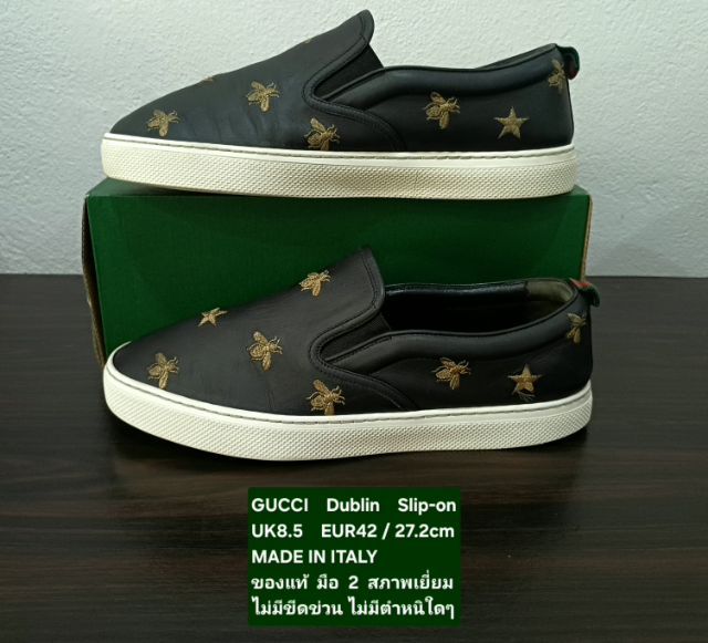 GUCCI Dublin Embroidered Bee and Star Slip-on Sneakers, Unisex 8.5UK 42EU(27.2cm) Original Made in Italy ของแท้ มือ 2 สภาพเยี่ยม สวยมาก รูปที่ 13
