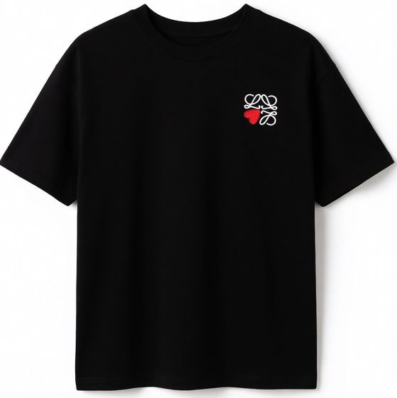 เสื้อทีเชิ้ต EU 44 ดำ แขนสั้น LOEWE Anagram Heart Logo Embroidered crewneck T-Shirt 