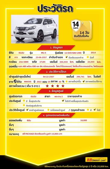Isuzu MU-X 2014 3.0 Utility-car ดีเซล ไม่ติดแก๊ส เกียร์อัตโนมัติ ขาว รูปที่ 2