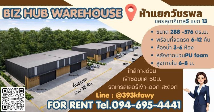 โกดังเปิดใหม่ให้เช่า สุขาภิบาล 5 ใกล้ดอนเมือง-ทางด่วน ทำเลทองห้าแยกวัชรพล รถใหญ่เข้าได้สบาย รูปที่ 3