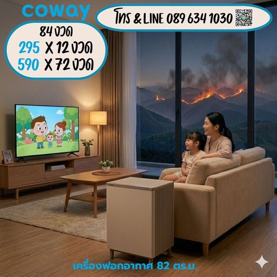 เครื่องฟอกอากาศ coway   82 ตารางเมตร รายเดือนราคาถูก รูปที่ 2