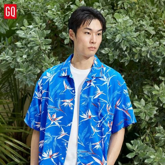 เสื้อเชิ้ต ฮาวาย GQ Summer สีฟ้าเข้ม รูปที่ 9