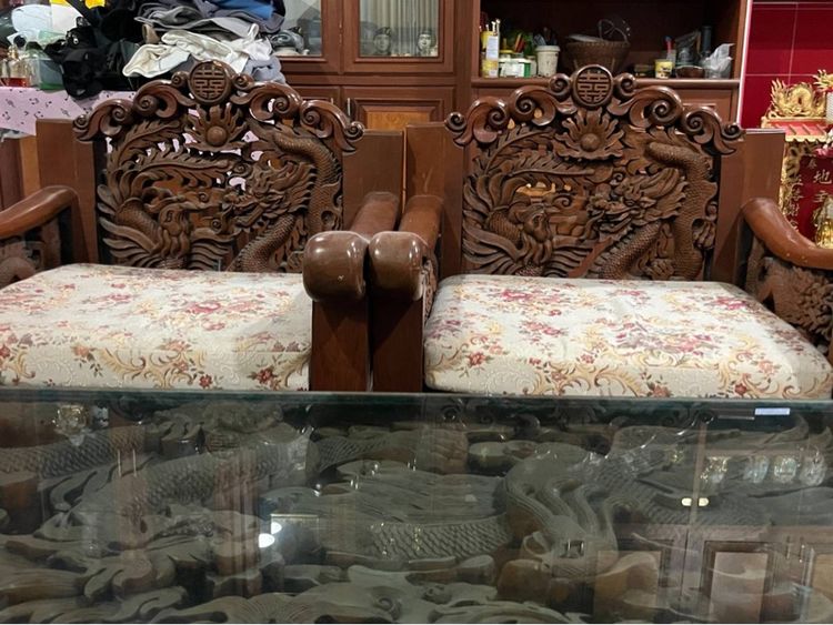 ชุดโต๊ะไม้สัก ลายมังกร รูปที่ 2