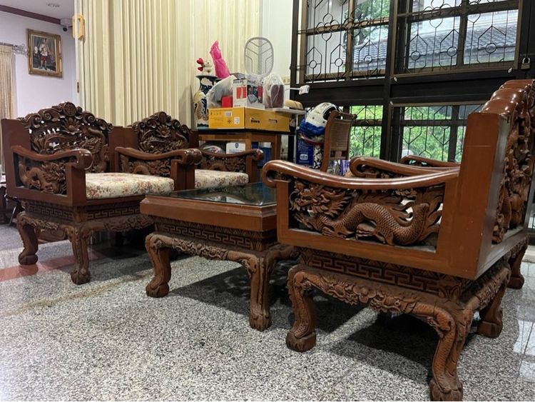 ชุดโต๊ะไม้สัก ลายมังกร รูปที่ 4