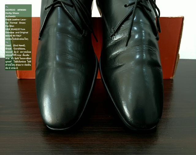 GIORGIO ARMANI, Men's Formal Leather Derby Shoes UK8 EU42(27.1cm) Original Made in Italy ของแท้ มือ 2 สภาพเยี่ยม หนังแท้ พื้นเต็ม สวยมาก รูปที่ 7