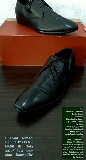 GIORGIO ARMANI, Men's Formal Leather Derby Shoes UK8 EU42(27.1cm) Original Made in Italy ของแท้ มือ 2 สภาพเยี่ยม หนังแท้ พื้นเต็ม สวยมาก รูปที่ 2