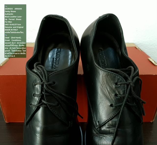 GIORGIO ARMANI, Men's Formal Leather Derby Shoes UK8 EU42(27.1cm) Original Made in Italy ของแท้ มือ 2 สภาพเยี่ยม หนังแท้ พื้นเต็ม สวยมาก รูปที่ 8