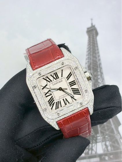 ❤️ Cartier Santos 100 MM 35mm – เพชรล้อมเรือน สายแดงสุดจี๊ด หรูเท่มีสไตล์‼️ ✨ รูปที่ 3