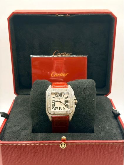 ❤️ Cartier Santos 100 MM 35mm – เพชรล้อมเรือน สายแดงสุดจี๊ด หรูเท่มีสไตล์‼️ ✨