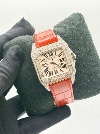 ❤️ Cartier Santos 100 MM 35mm – เพชรล้อมเรือน สายแดงสุดจี๊ด หรูเท่มีสไตล์‼️ ✨ รูปที่ 4