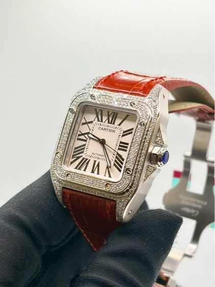 ❤️ Cartier Santos 100 MM 35mm – เพชรล้อมเรือน สายแดงสุดจี๊ด หรูเท่มีสไตล์‼️ ✨ รูปที่ 5