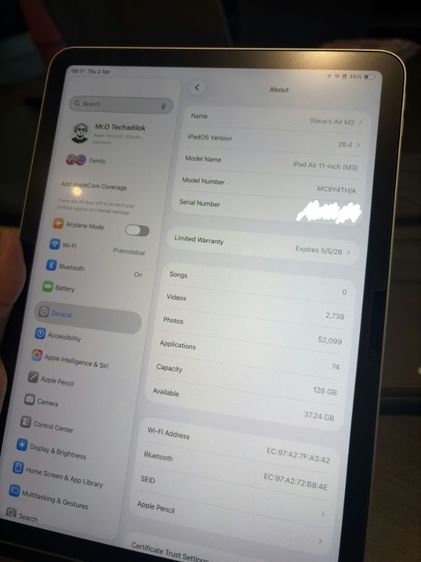 ไอแพดมือสอง ตัวเริ่มต้น iPad Air M3 ความจุ 128GB Sterlight เจ้าของใช้เองมือเดียว รูปที่ 3