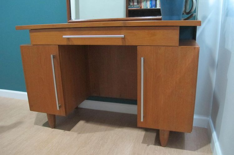 โต๊ะเครื่องแป้ง Mid-Century Modern (MCM) งานเทียบคลาสสิก ท็อปไม้อัดสักลายสวยงาม รูปที่ 4