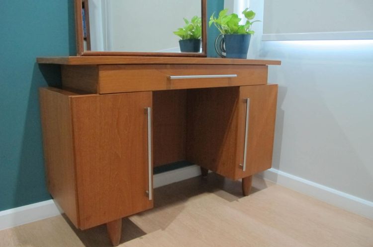 โต๊ะเครื่องแป้ง Mid-Century Modern (MCM) งานเทียบคลาสสิก ท็อปไม้อัดสักลายสวยงาม รูปที่ 3