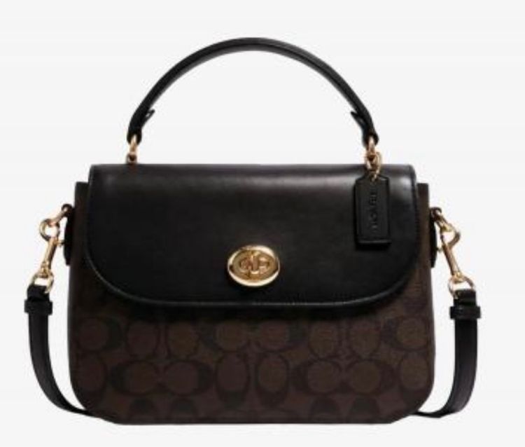 COACH แท้ มือสอง สภาพดี C1765 MARLIE TOP HANDLE SATCHEL IN SIGNATURE CANVAS สีดำ