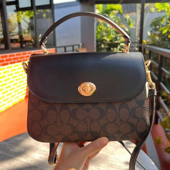 COACH แท้ มือสอง สภาพดี C1765 MARLIE TOP HANDLE SATCHEL IN SIGNATURE CANVAS สีดำ รูปที่ 2