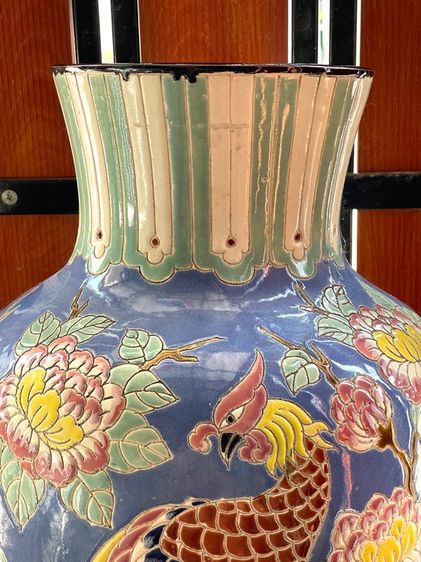 แจกันเซรามิก นกฟีนิกซ์และดอกโบตั๋น เก่าสะสม รูปที่ 5