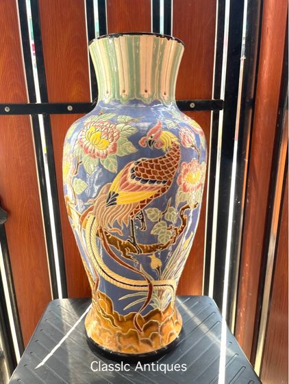 แจกันเซรามิก นกฟีนิกซ์และดอกโบตั๋น เก่าสะสม รูปที่ 9