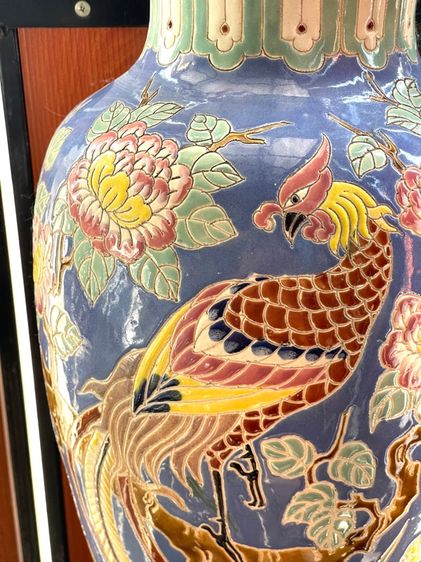 แจกันเซรามิก นกฟีนิกซ์และดอกโบตั๋น เก่าสะสม รูปที่ 4