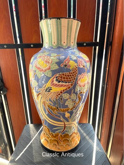 แจกันเซรามิก นกฟีนิกซ์และดอกโบตั๋น เก่าสะสม รูปที่ 2