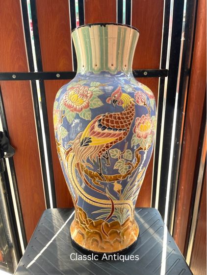 แจกันเซรามิก นกฟีนิกซ์และดอกโบตั๋น เก่าสะสม