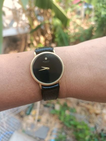 Vintage RAYMOND WEIL 18K Gold Electroplated 7009 Manual Winding Men’s 1980's Made swiss ไขลาน หน้าดำ เดิม หลัก12 เพชรแท้ เครื่องสวยเดินปรกติ รูปที่ 10