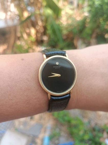 Vintage RAYMOND WEIL 18K Gold Electroplated 7009 Manual Winding Men’s 1980's Made swiss ไขลาน หน้าดำ เดิม หลัก12 เพชรแท้ เครื่องสวยเดินปรกติ