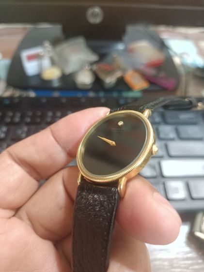 Vintage RAYMOND WEIL 18K Gold Electroplated 7009 Manual Winding Men’s 1980's Made swiss ไขลาน หน้าดำ เดิม หลัก12 เพชรแท้ เครื่องสวยเดินปรกติ รูปที่ 11