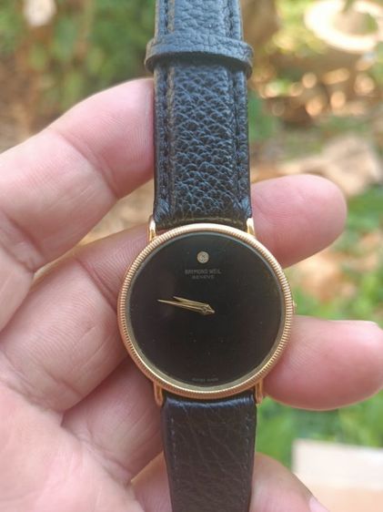 Vintage RAYMOND WEIL 18K Gold Electroplated 7009 Manual Winding Men’s 1980's Made swiss ไขลาน หน้าดำ เดิม หลัก12 เพชรแท้ เครื่องสวยเดินปรกติ รูปที่ 14