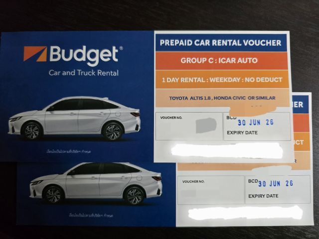 อื่นๆ ขาย VOUCHER รถเช่า BUDGET ( Group C 1.8, 2 ใบ)No Deduct