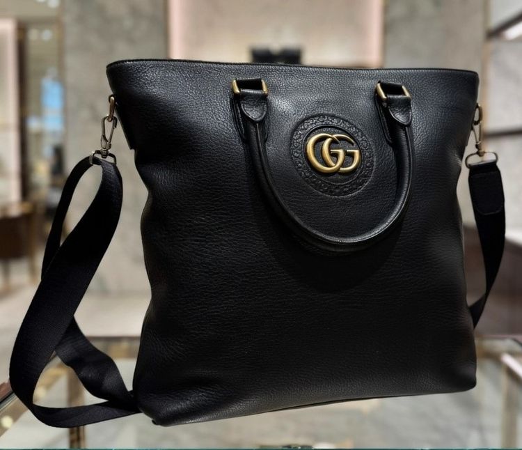 หนังแท้ ดำ GUCCI GG Emblem Large Tote Bag  Made in Italy