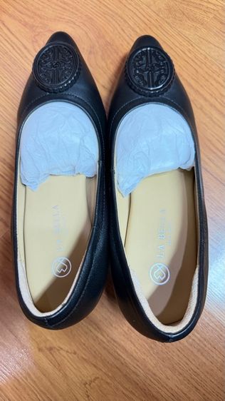 หนังแท้ (👡สภาพเหมือนใหม่ 👢) LA BELLA รองเท้าคัชชูส้นสูง “หนังแกะ” รุ่น LB AMORE QUEEN CLASSIC WEDGE “สีดำ” 