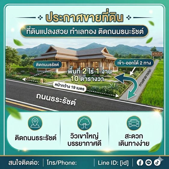 ขายที่ดินมีโฉนดติดถนนธนะรัชต์เข้าออกได้2ทาง