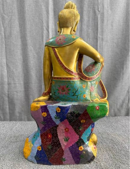 ✨พระโพธิสัตว์กวนอิมปางปางนั่งสมาธิศิลปะจีน  ที่ทำจากทองเหลืองชุบทองและตกแต่งด้วย เทคนิคลงยา รูปที่ 4
