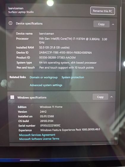 Surface Laptop Studio ตัวท็อป i7 RAM32 RTX3050Ti 1TB จอ Touch 120Hz สภาพดี รูปที่ 12