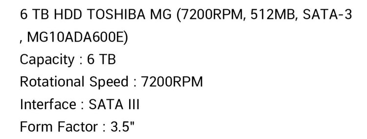 6TB HDD "TOSHIBA รูปที่ 2