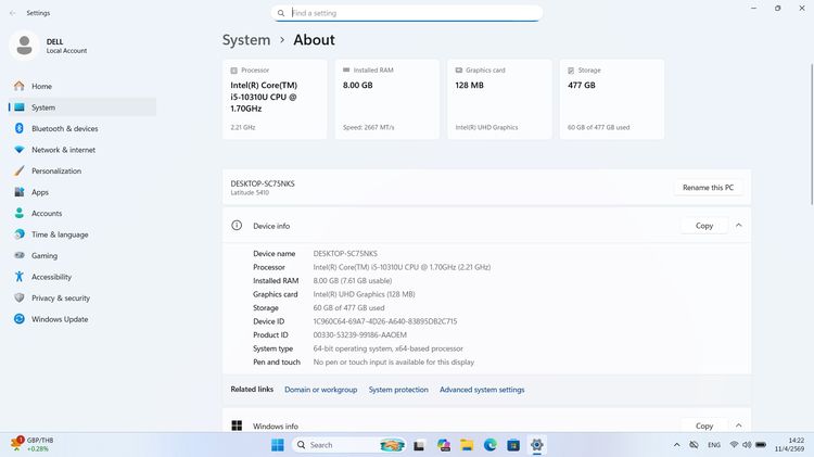 ขาย โน็ตบุ๊ค DELL Latitude 5410 Core i5 Gen10 Ram 8 GB M.2 512 GB จอFull HD IPS แบตเก็บนานๆ วินโดว์แท้  ราคา7,490บาท รูปที่ 12