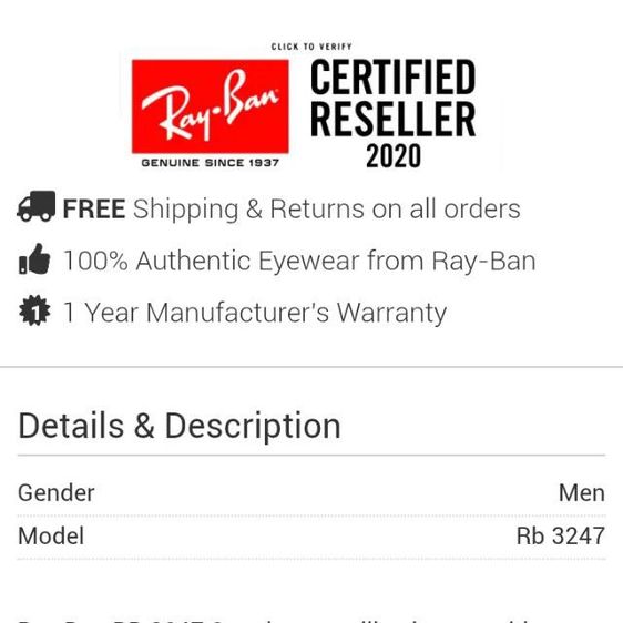 Rayban RB3247 แว่นตากันแดดผู้ชาย เรย์แบน - มือสอง สภาพดี รูปที่ 12