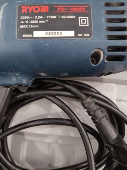 สว่านกระแทก มือสอง ใช้งานได้ดี ใช้งานได้ปกติ ยี่ห้อ RYOBI แบรนด์ญี่ปุ่น รับประกันของแท้ รุ่น PD 196VR ขนาด13mm  รูปที่ 10