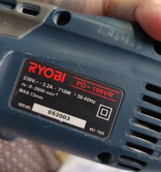 สว่านกระแทก มือสอง ใช้งานได้ดี ใช้งานได้ปกติ ยี่ห้อ RYOBI แบรนด์ญี่ปุ่น รับประกันของแท้ รุ่น PD 196VR ขนาด13mm  รูปที่ 11