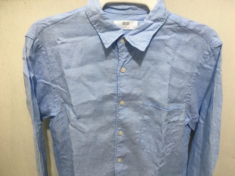 เสื้อเชิ้ต ผ้าลินิน  แบรนด์ UNIQLO สีฟ้าพาสเทล รูปที่ 3