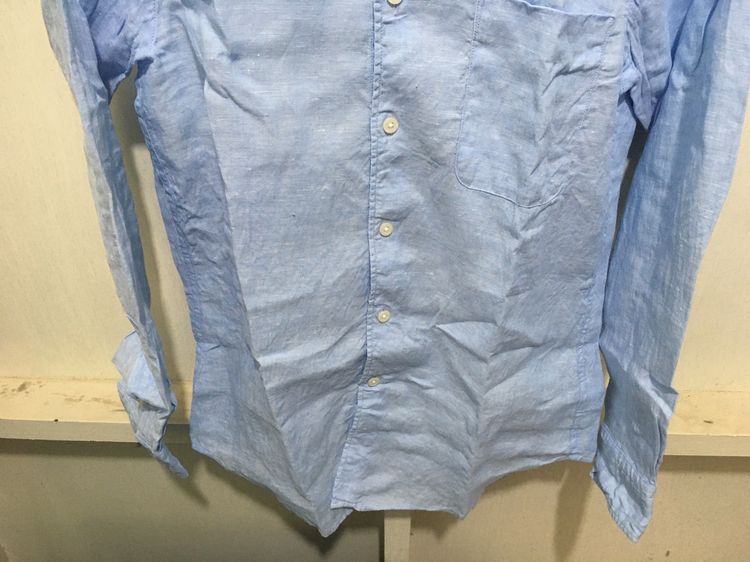 เสื้อเชิ้ต ผ้าลินิน  แบรนด์ UNIQLO สีฟ้าพาสเทล รูปที่ 4